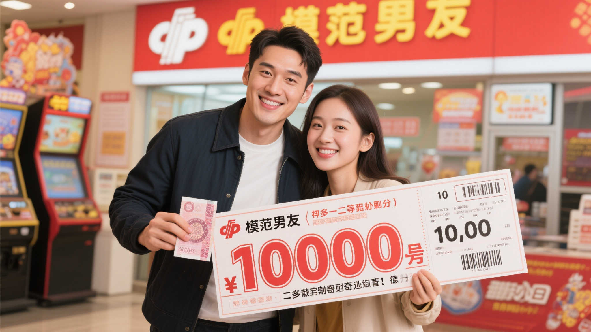 10元机选喜中大乐透千万大奖 模范男友兴奋携女友领奖 10元机选喜中大乐透千万大奖 模范男友兴奋携女友领奖